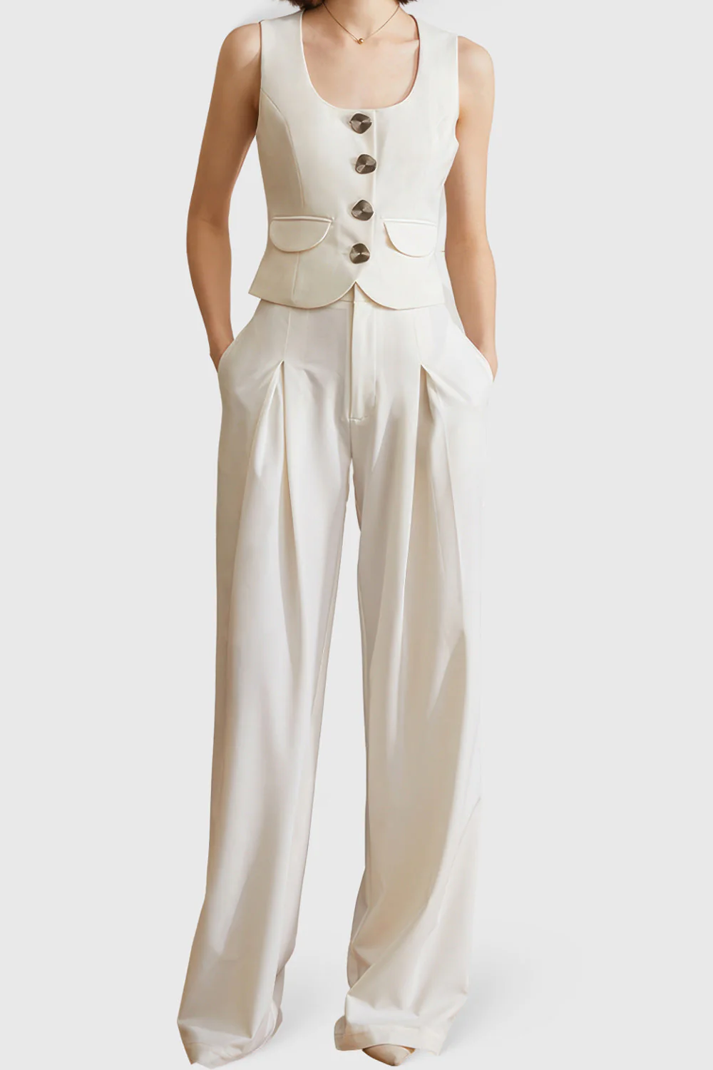 Suit Vest with Square Neckline - Beige - Image 4