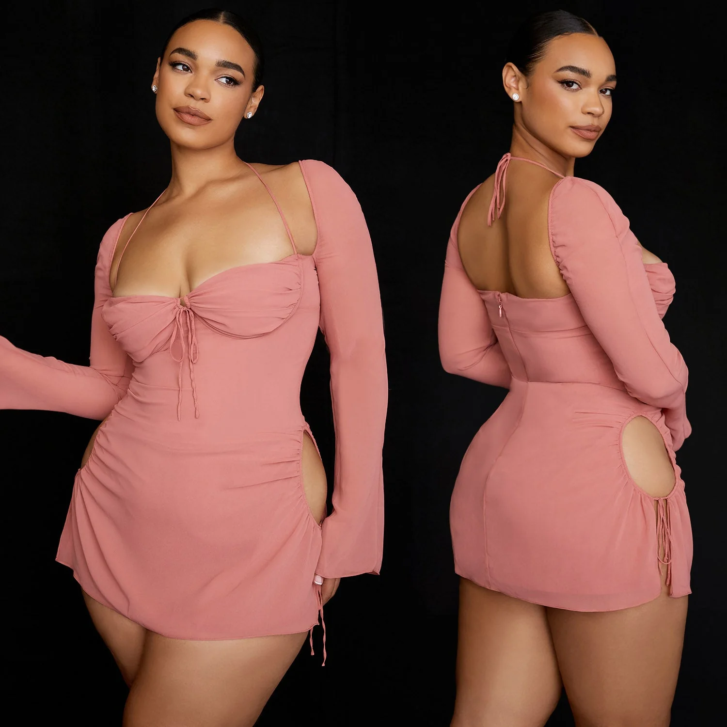 ETSUKO Long Sleeve Lace UP Mini Dress - Image 7