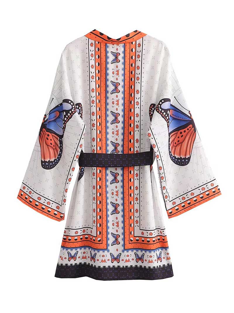 Summer Wear Cardigan Jacket Style Short Kimono With Butterfly Print  Gown Robe - Image 2