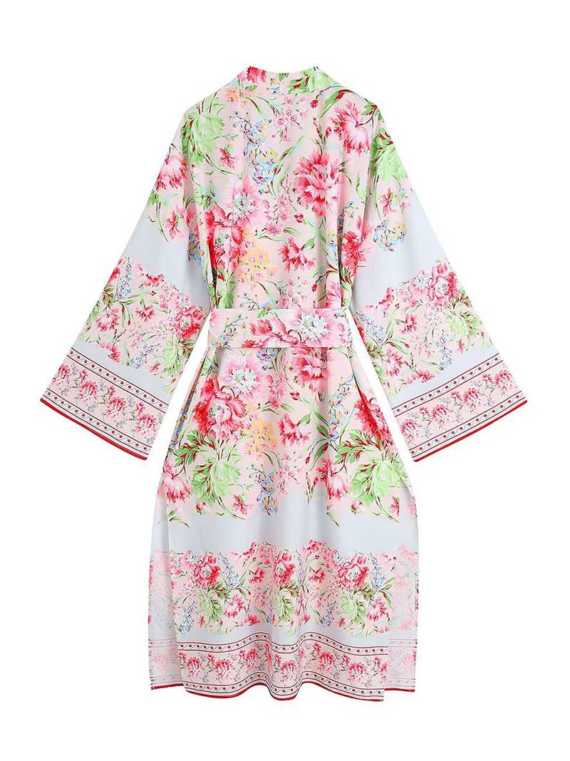 Summer Wear White Printed Long Duster Robe Kimono - Image 3