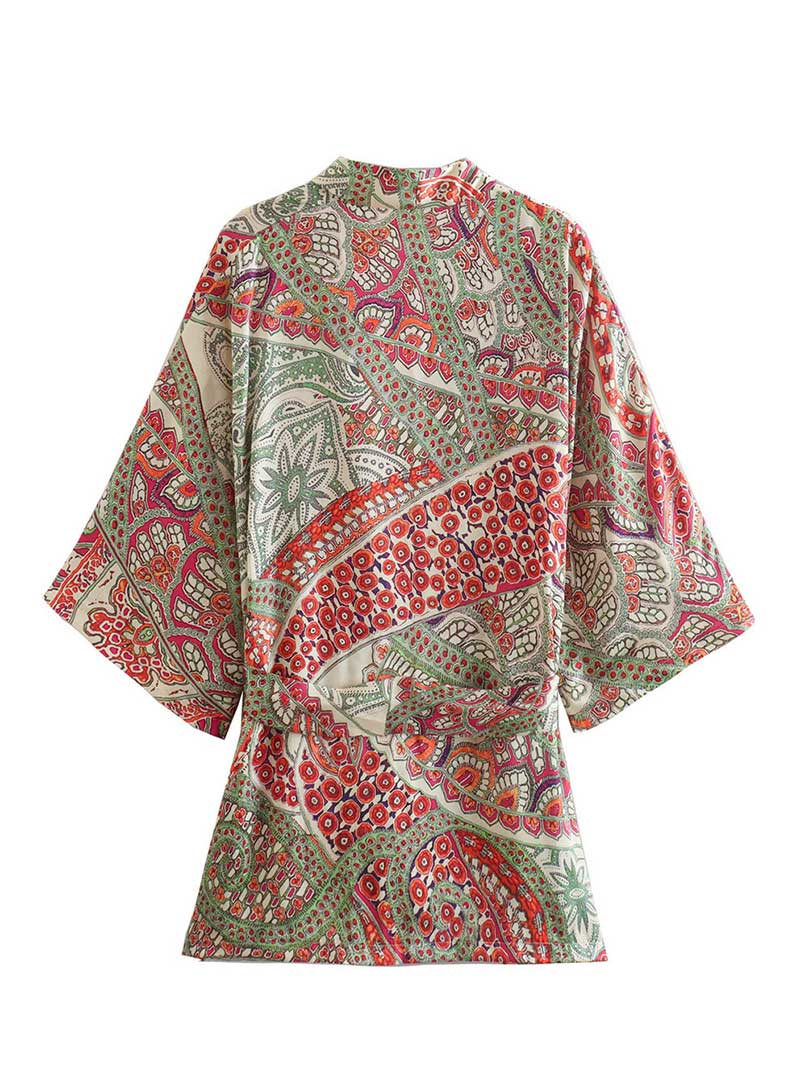 Summer Wear Multicolor Jacket Style Printed Kimono Gown Duster Robe - Image 2