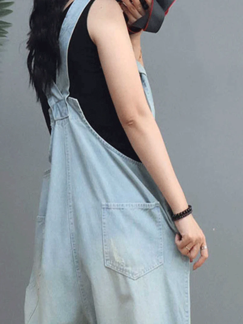 Sun Goes Down Cotton Denim Ripped Overall Dungarees - Image 3