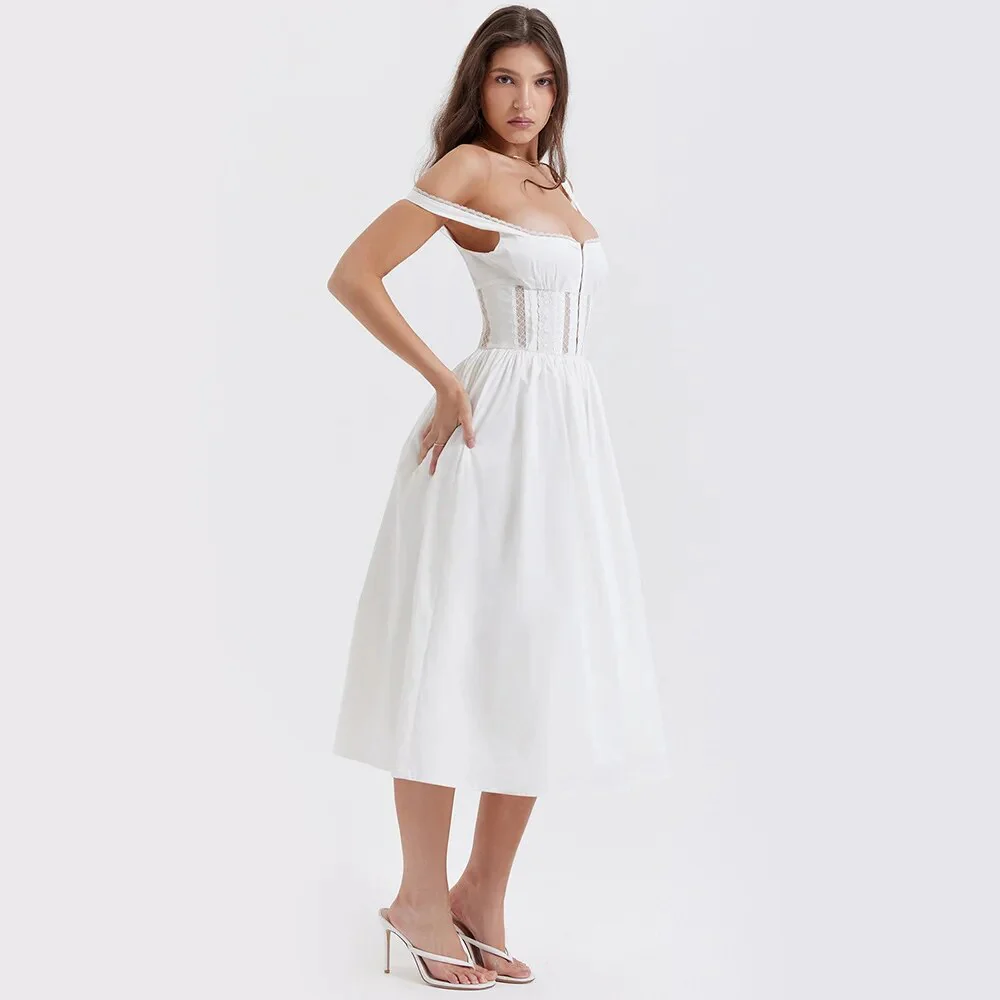 WHITE SleeveLESS MIDI Dress - Image 3