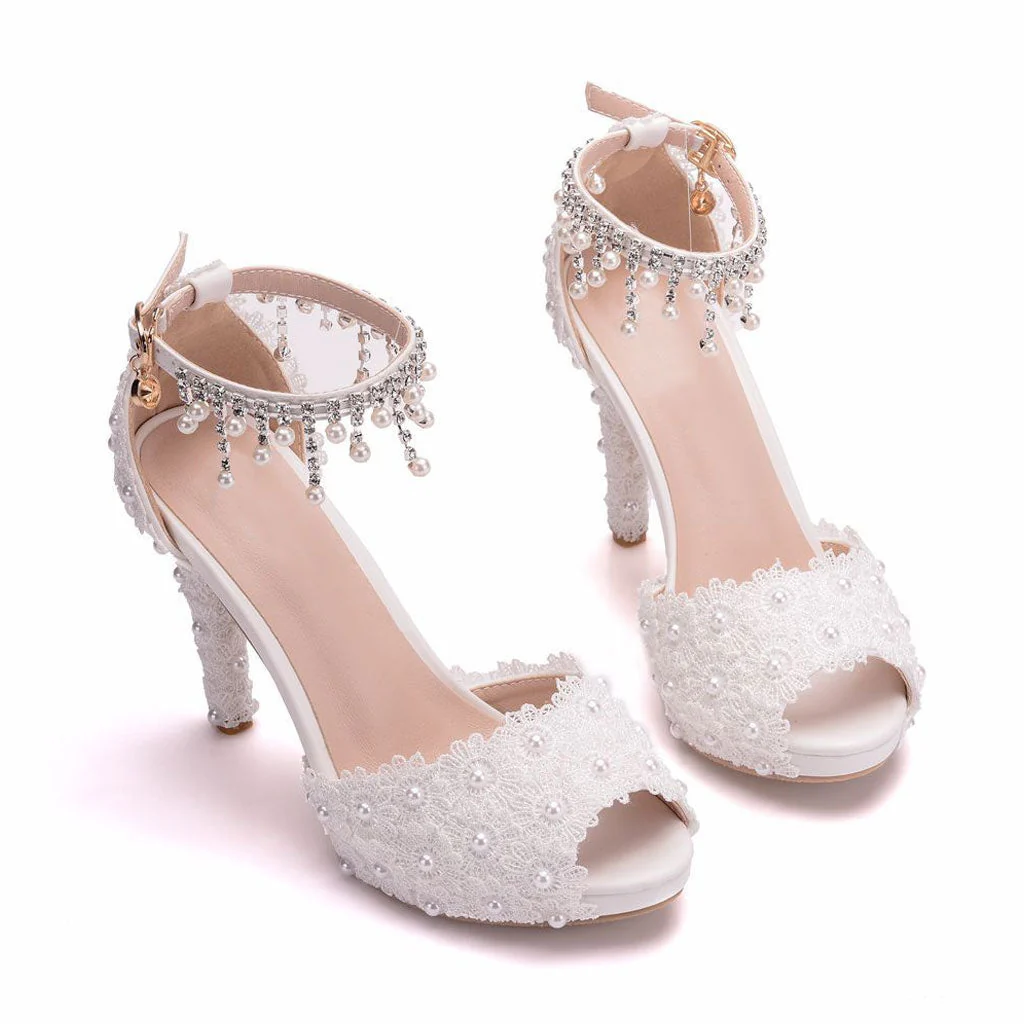 Sweet Petal Applique Tassel Ankle Strap Platform Sandals - White - Image 2