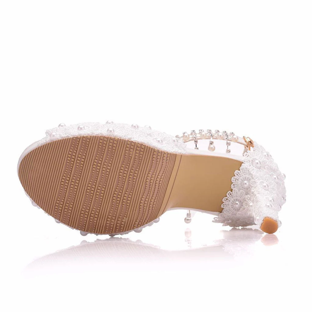 Sweet Petal Applique Tassel Ankle Strap Platform Sandals - White - Image 4