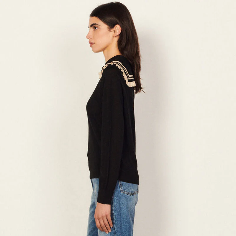 Sweet Peter Pan Collar Long Sleeve Pullover Sweater - Black - Image 3