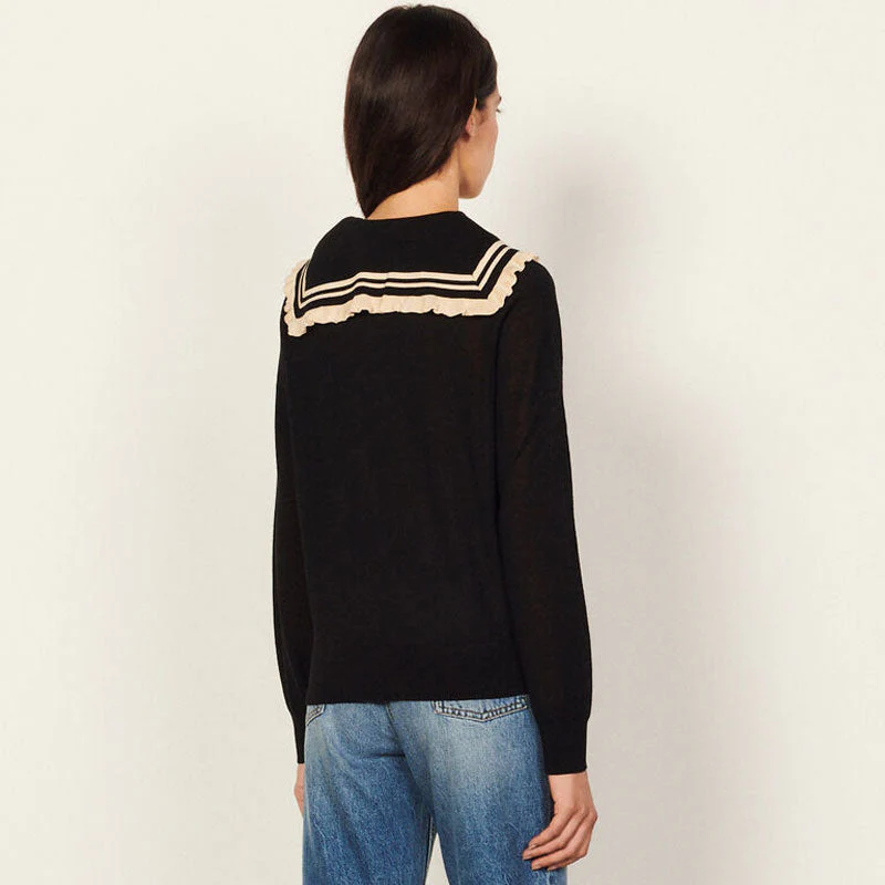 Sweet Peter Pan Collar Long Sleeve Pullover Sweater - Black - Image 4
