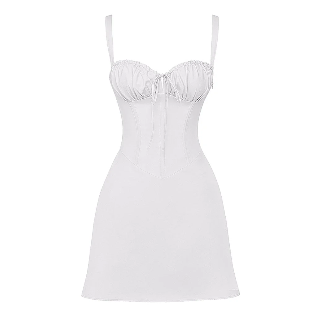 Sweet Tie Front Ruched Corset Suspender Strap Lace Up Mini SunDress - Image 4