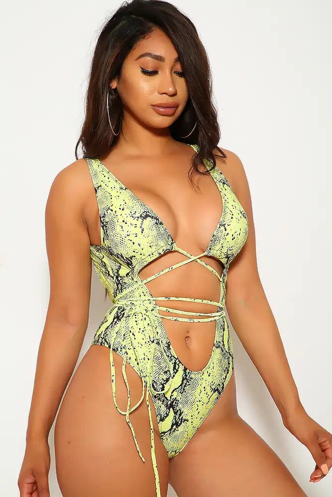 Yellow Snake Strappy One Piece Monokini Swimsuit - Image 2