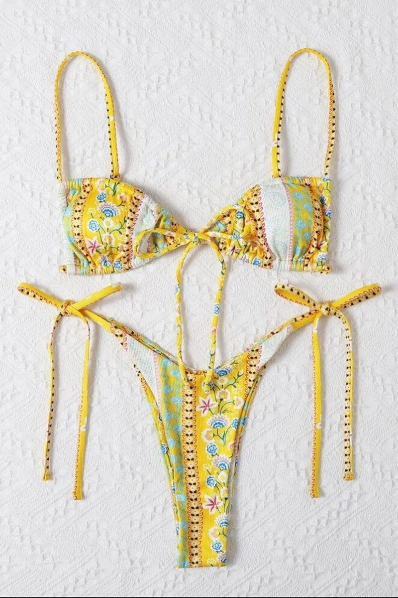 Yellow White Graphic Print Three Piece Swimsuit - Image 5