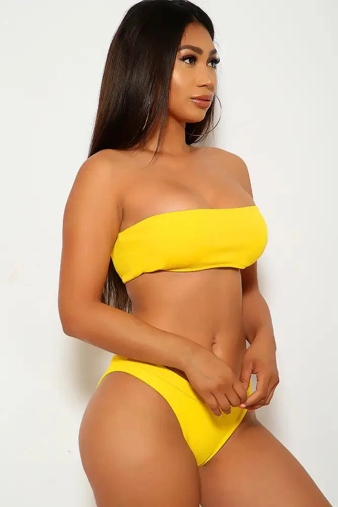 Yellow Cheeky Padded Bandeau Two Piece Swimsuit - Image 2