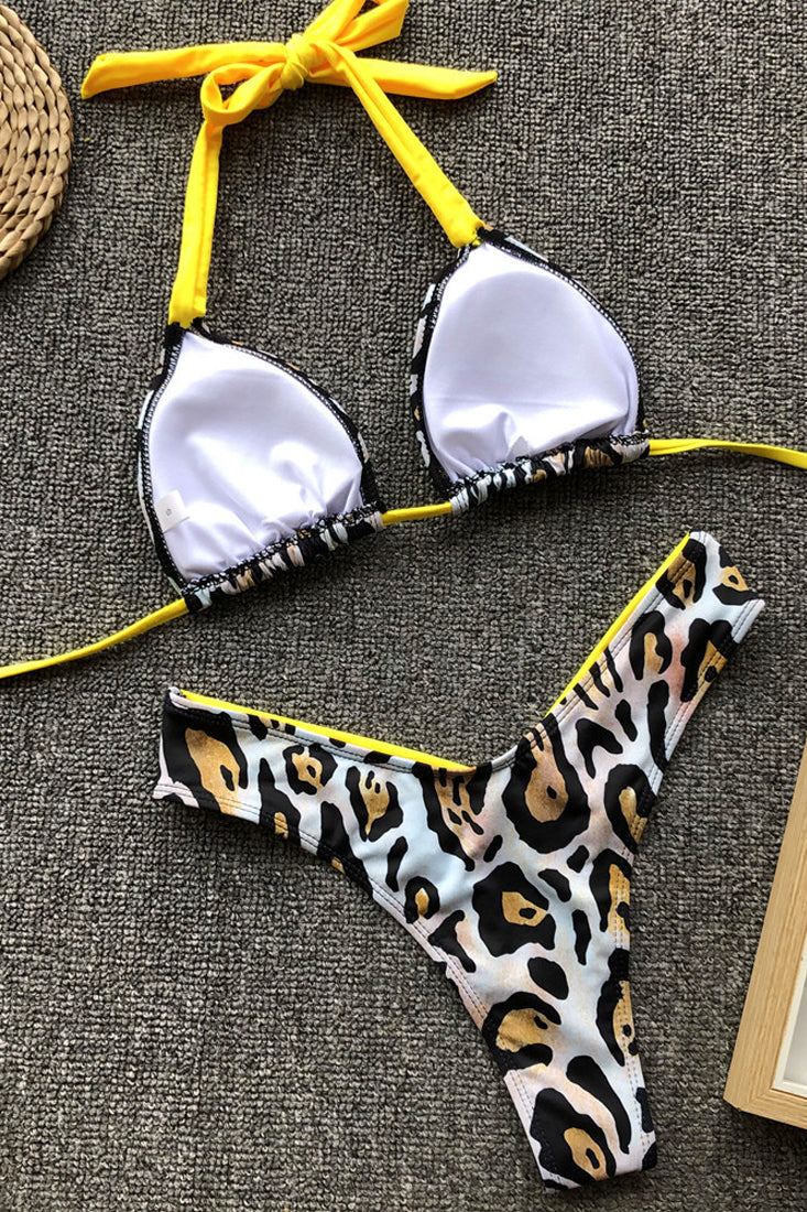 Yellow Leopard Print Cheeky Halter 2 Pc Swimsuit - Image 4
