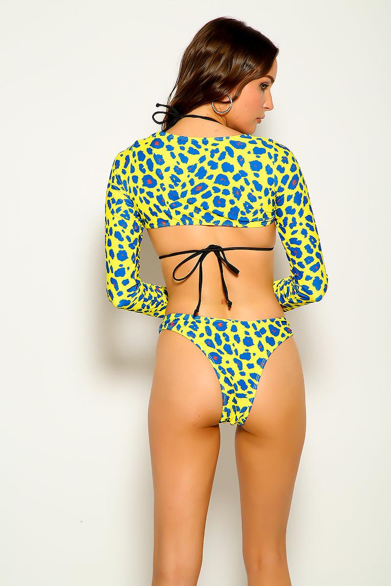 Yellow Leopard Print Three Piece Swimsuit - Image 6