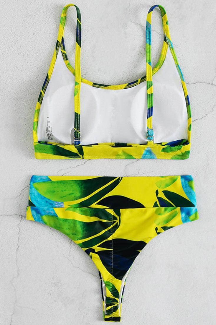 Yellow Floral Print Two Tone Two Piece Swimsuit - Image 4