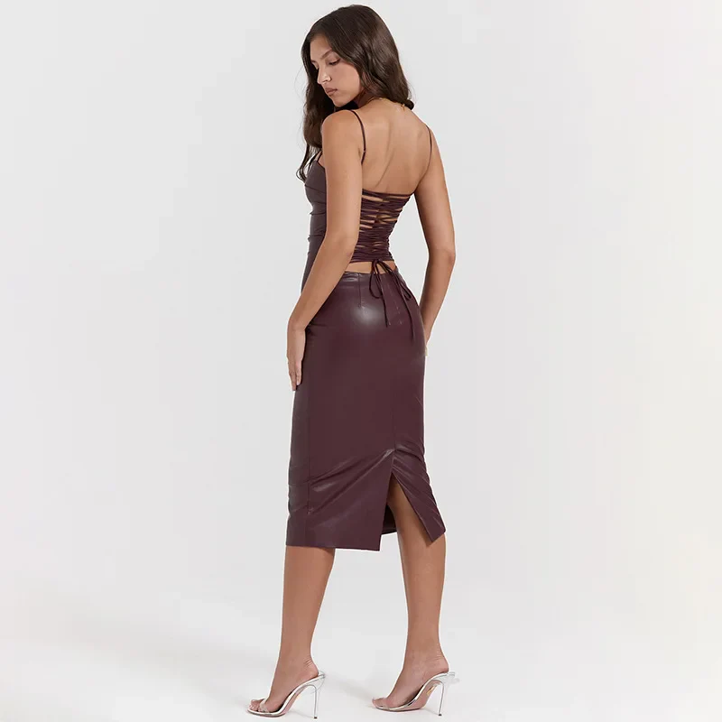 ENNY PU LEATHER Lace UP MIDI Dress - Image 7