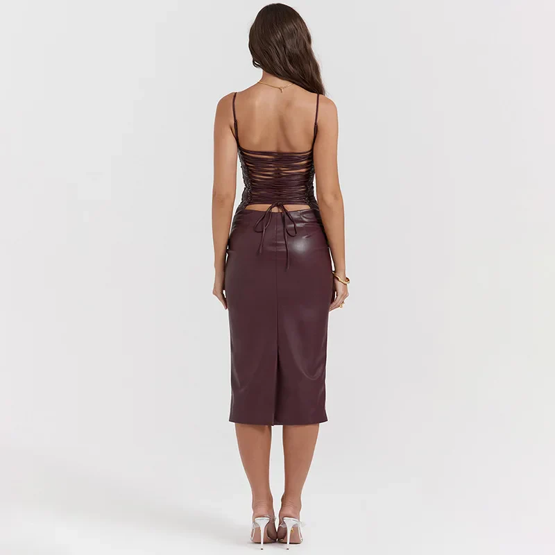 ENNY PU LEATHER Lace UP MIDI Dress - Image 8