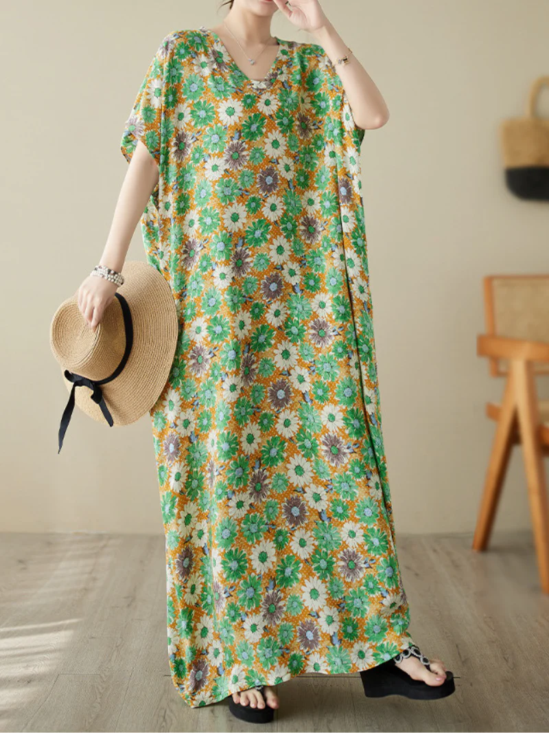 Take My Soul Cotton Bohemian Floral Kaftan Dress - Image 3