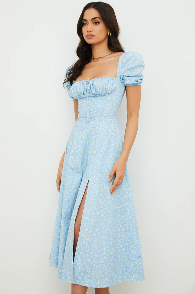Tallulah Blue Ivory Print Midi Dress - Image 2