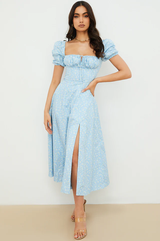 Tallulah Blue Ivory Print Midi Dress - Image 4
