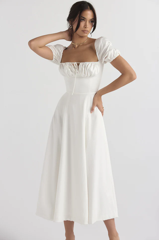 Tallulah White Puff Sleeve Midi Dress - Image 2