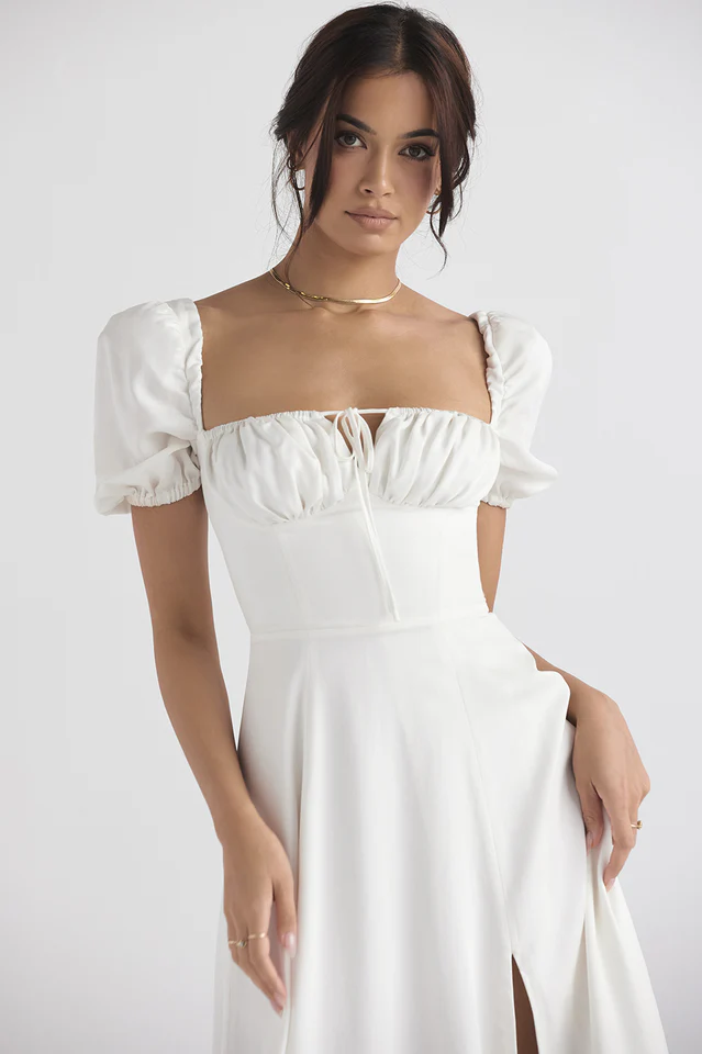 Tallulah White Puff Sleeve Midi Dress - Image 4