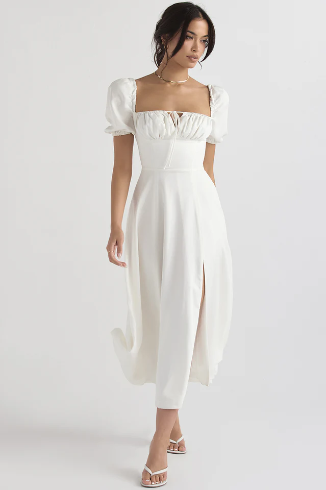 Tallulah White Puff Sleeve Midi Dress - Image 6