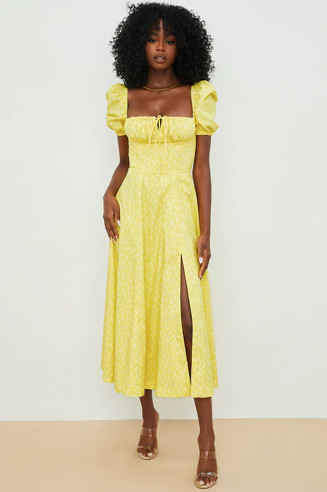 Tallulah Yellow Printed Midi Dress - Image 5
