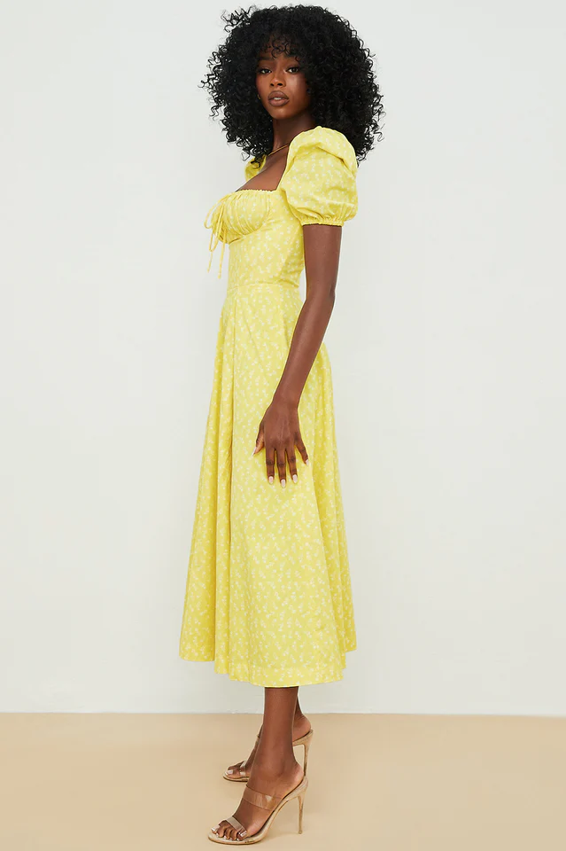 Tallulah Yellow Printed Midi Dress - Image 6