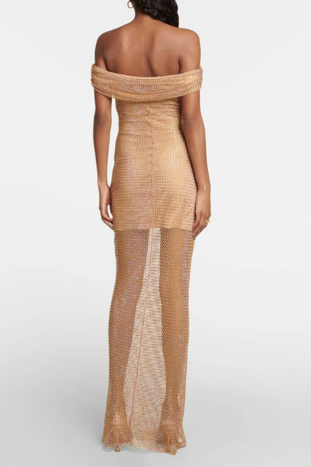 Tan Hotfix Fishnet Maxi Dress - Image 2