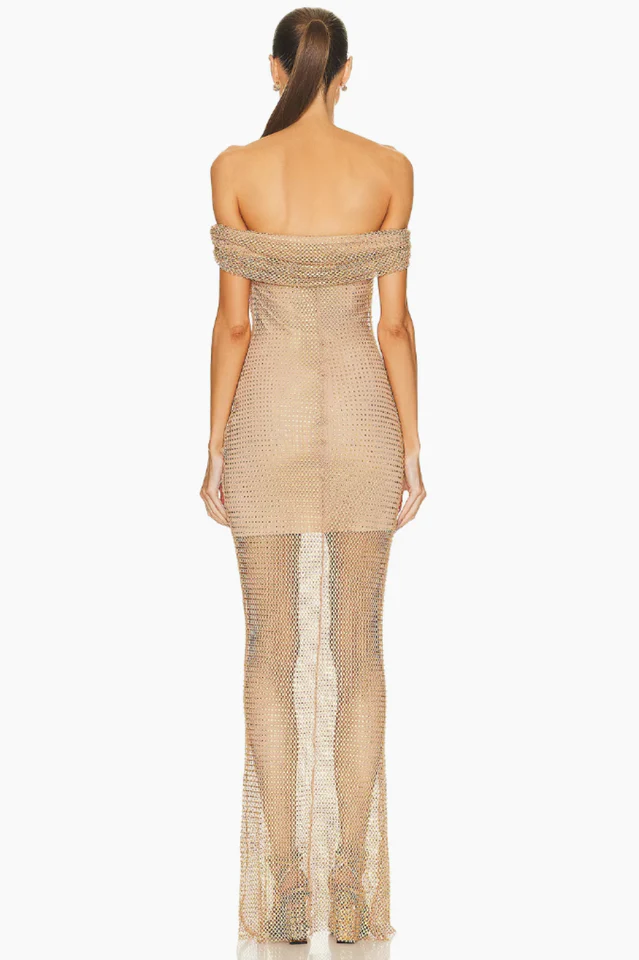 Tan Hotfix Fishnet Maxi Dress - Image 6