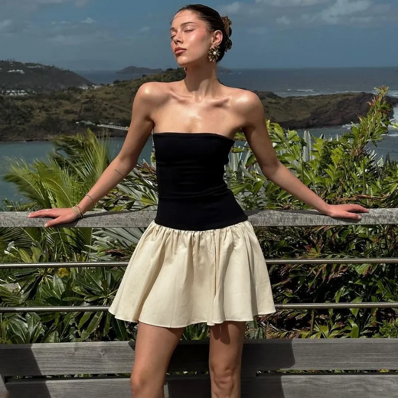WHITE Skirt and Black TOP Mini Dress - Image 12