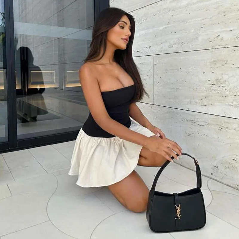 WHITE Skirt and Black TOP Mini Dress - Image 2