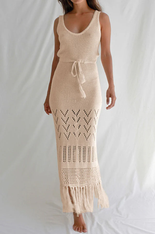 Tassel Hem Crochet Knit Cover Up Dress - Image 2
