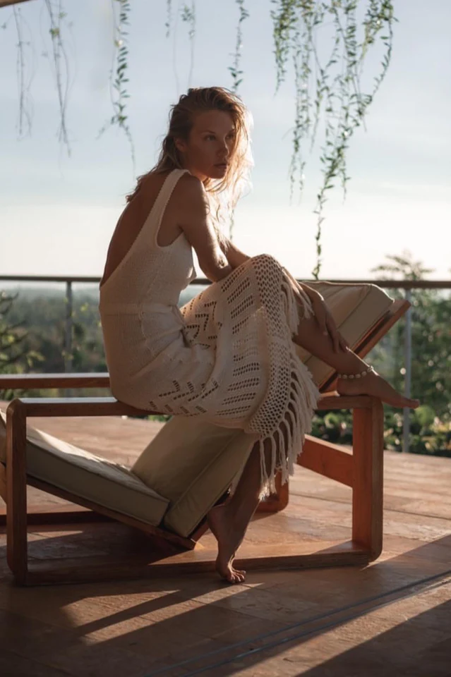 Tassel Hem Crochet Knit Cover Up Dress - Image 4