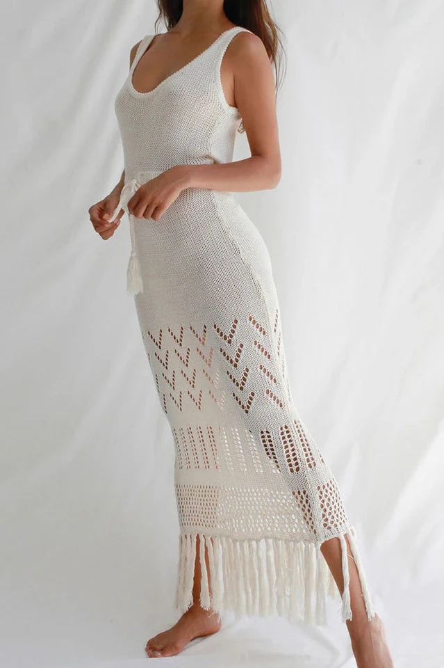Tassel Hem Crochet Knit Cover Up Dress - Image 6
