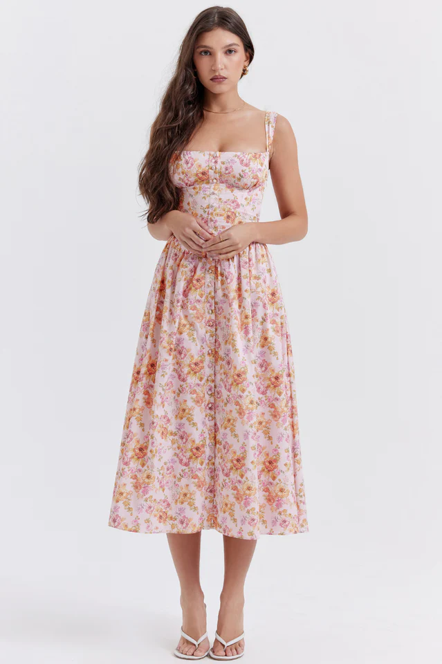 Tatiana Pink Floral Print Midi Dress - Image 2