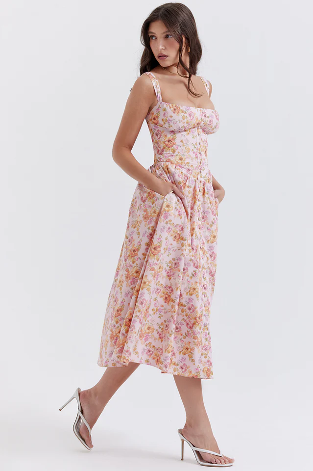Tatiana Pink Floral Print Midi Dress - Image 3