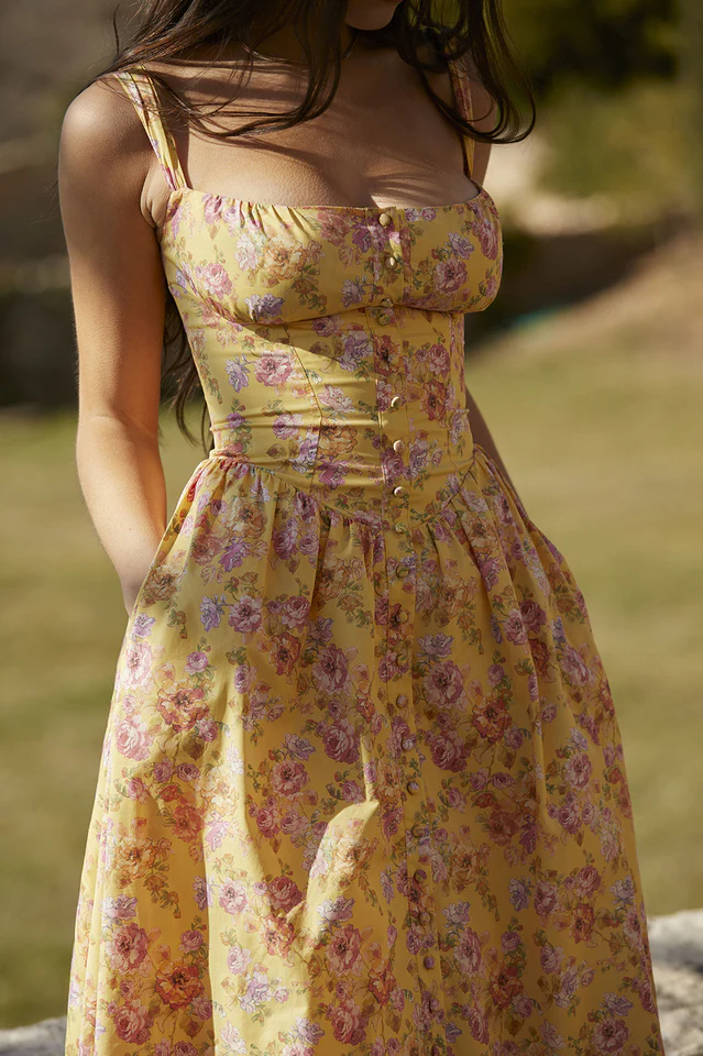 Tatiana Yellow Floral Print Midi Dress - Image 10