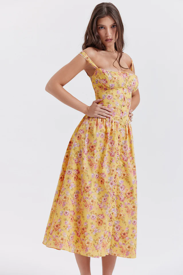 Tatiana Yellow Floral Print Midi Dress - Image 5