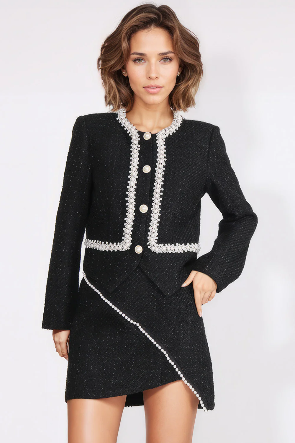 Textured 2-Piece Set with Rhinestones - Black - Image 2