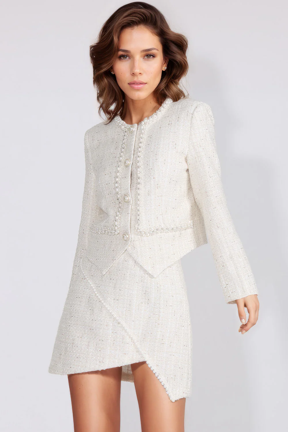 Textured 2-Piece Set with Rhinestones - White - Image 2