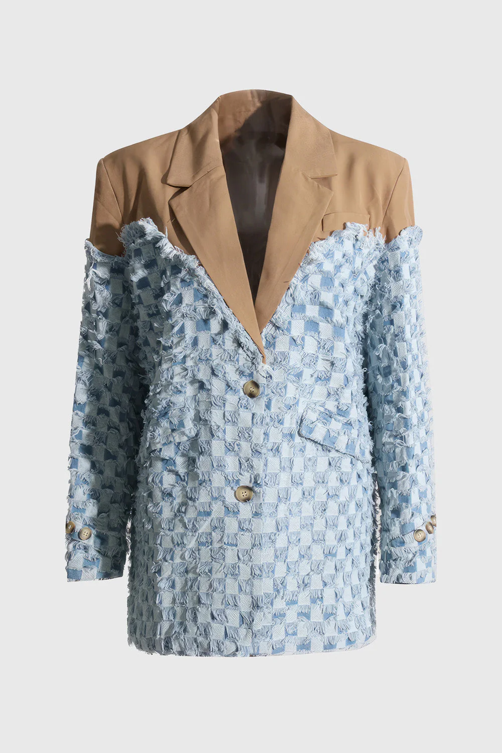 Textured Blazer with Pattern - Brown - Image 3