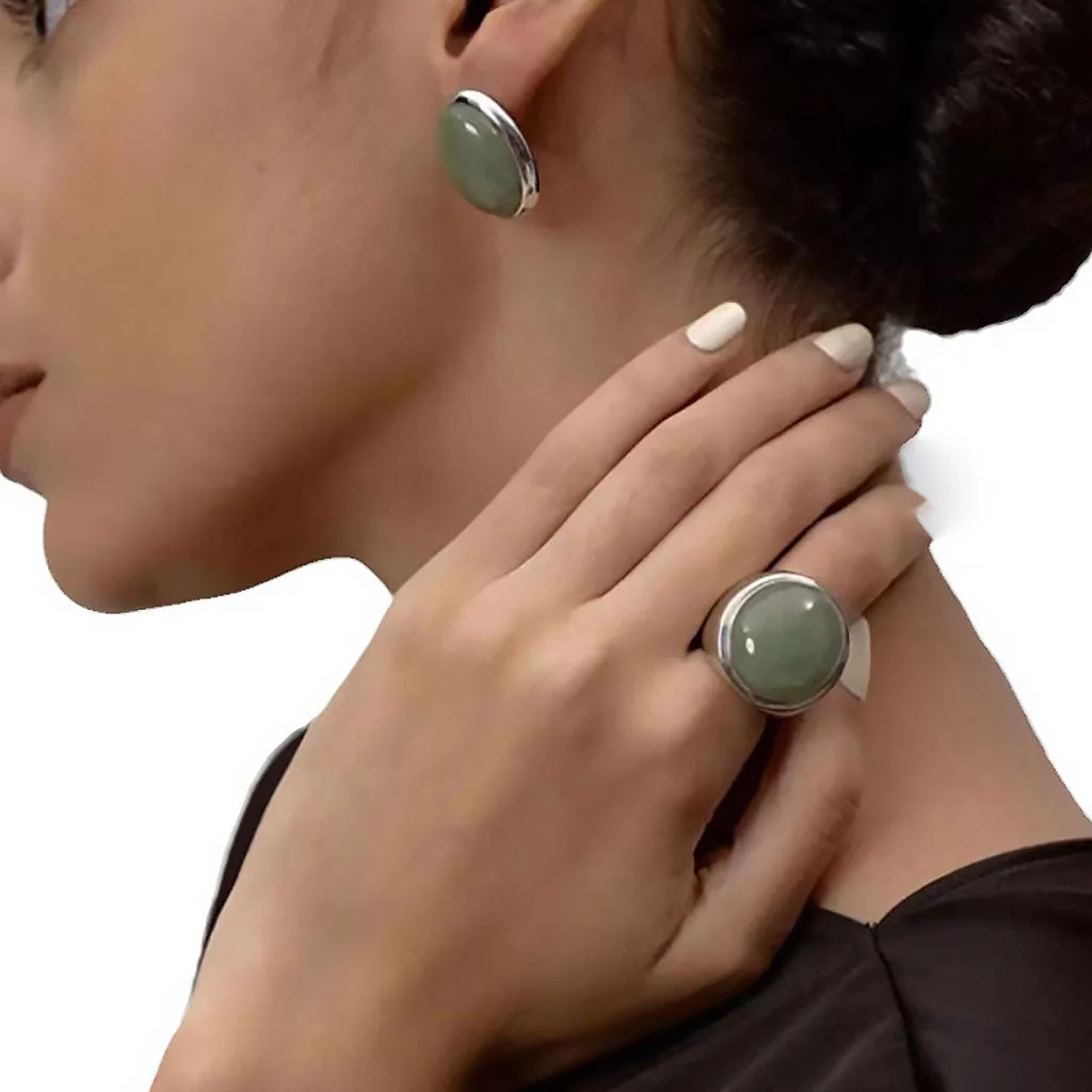 THE HOURS Quiet Luxury Oral Emerald Jade Rhodium Plated Stud Earrings - Image 2