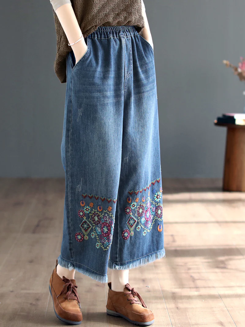 The Lost Heart Denim Elastic Waist Bottom Pants - Image 2