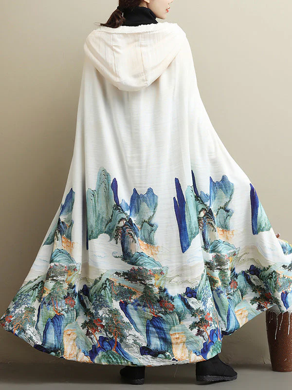 Thickened Vintage Printed Cape Coat - Image 2