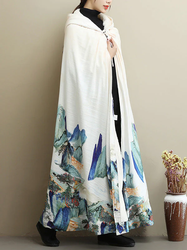 Thickened Vintage Printed Cape Coat - Image 3