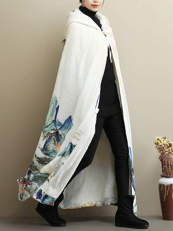 Thickened Vintage Printed Cape Coat - Image 4