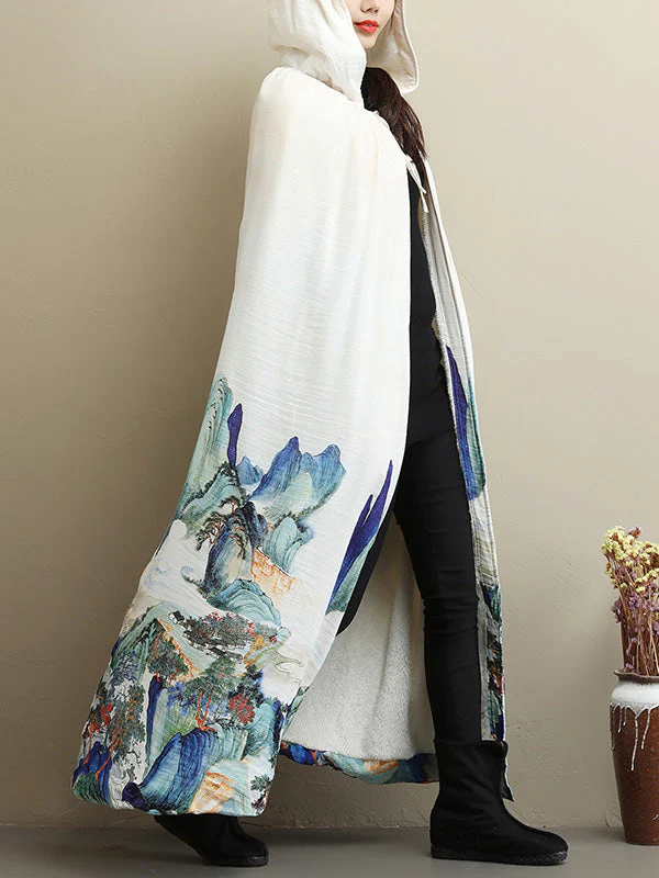 Thickened Vintage Printed Cape Coat - Image 5
