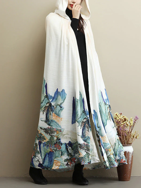 Thickened Vintage Printed Cape Coat - Image 6