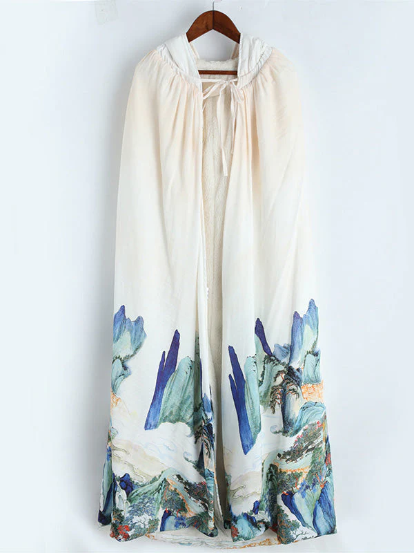 Thickened Vintage Printed Cape Coat - Image 7